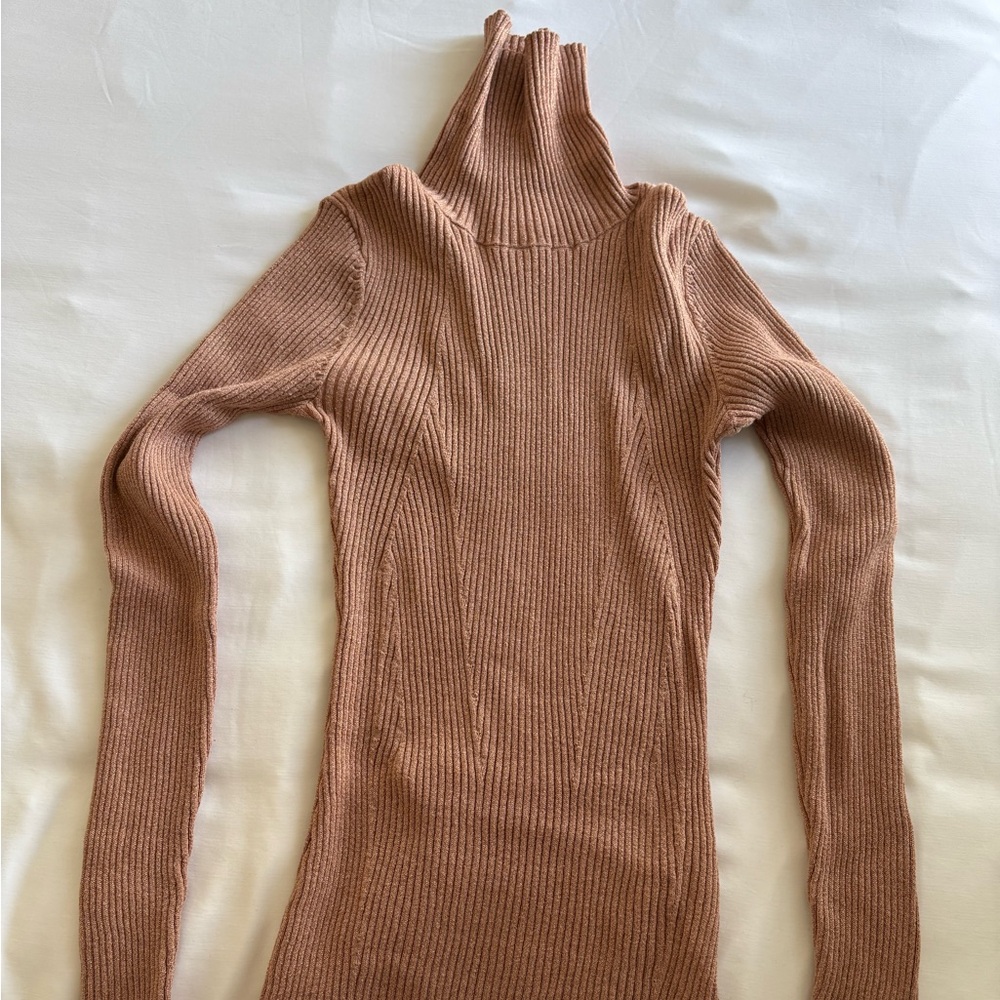 H&M Sparkly Tan Turtleneck Ribbed Sweater